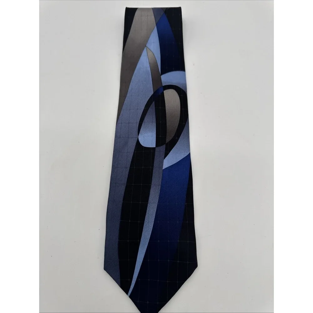 GIORGIO BRUTINI Silk Tie Blue Black Art Deco Geometric Mens Necktie 57